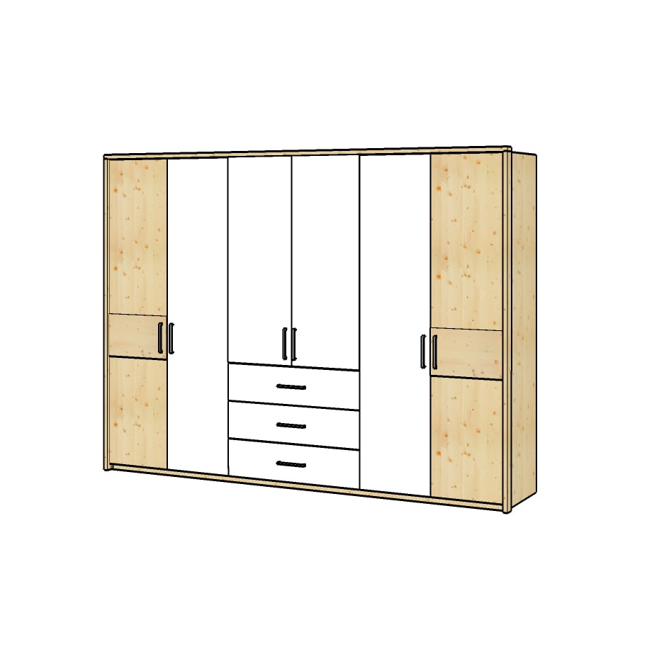 6 Tueriger Drehtuerenschrank Mit Akzenttueren Schubladen Neu.jpg