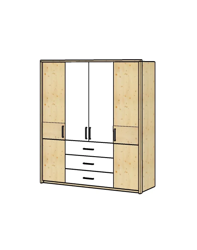 4 Tueriger Drehtuerenschank Mit Akzenttueren Schubladen Neu.jpg