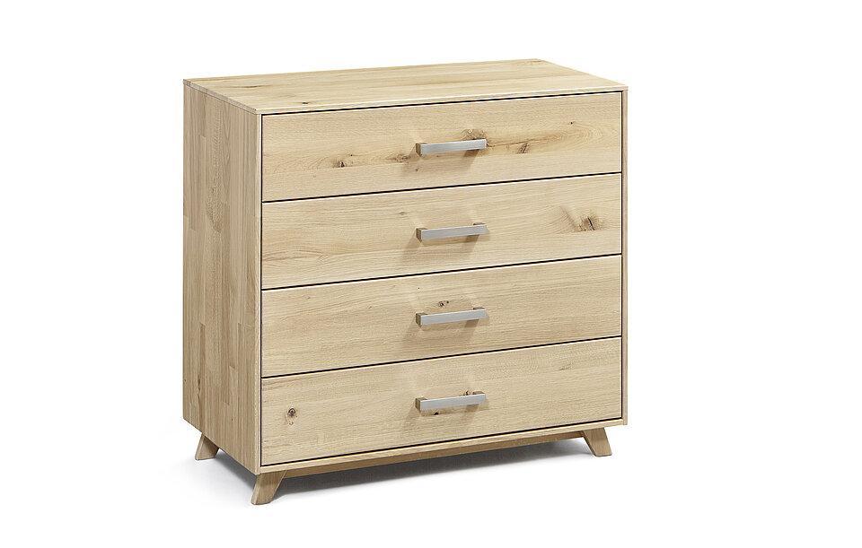 Holzkommode mit Holzfuß und 4 Schubladen