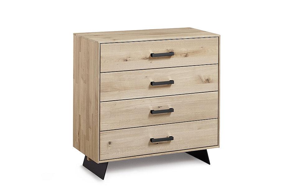 Holzkommode mit Metallfuß und 4 Schubladen