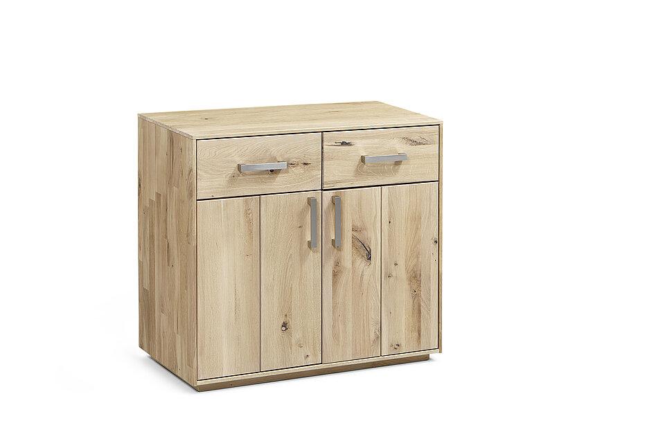 Holzkommode mit Sockel und 2 Türen und 2 Schubladen