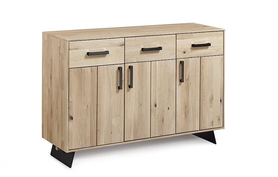 Holzkommode mit Metallfuß und 3 Türen und 3 Schubladen