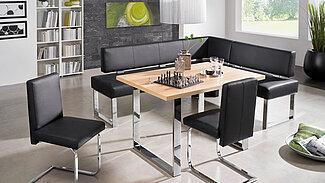 Essgruppe Queens 151-W bestehend aus der Eckbank Queens 151-W, zwei Stühlen und einem Kufentisch