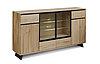 Holzkommode mit Metallfuß und 2 Glastüren, 3 Schubladen und 2 Holztüren