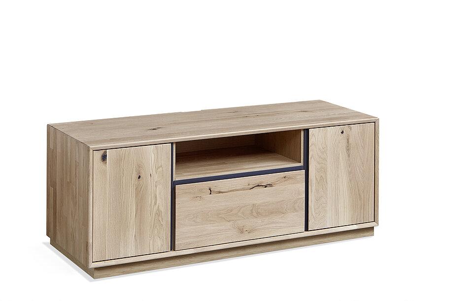 Holzelement mit Sockel und 1 offenes Fach, 2 Schubladen und 2 Holztüren
