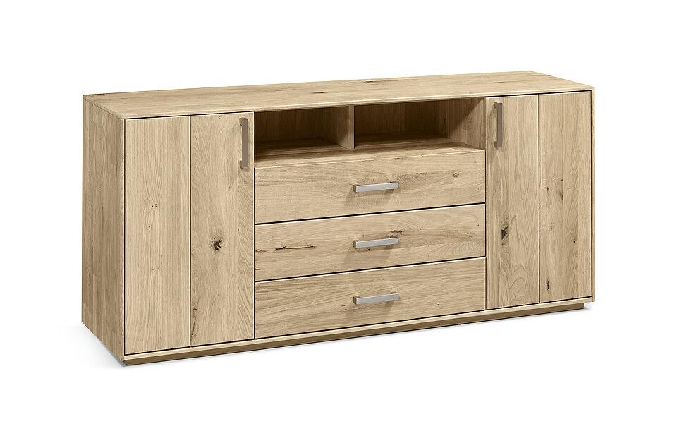 Holzkommode mit Sockel und 2 Türen und 3 Schubladen